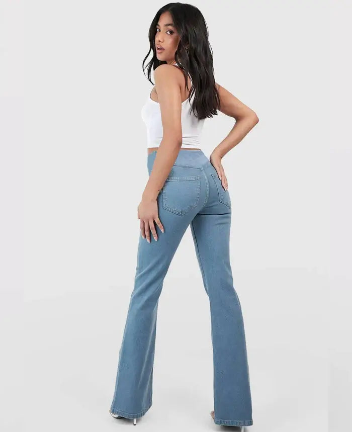 (Compre 01 LEVE 02 UNIDADES) Calça Jeans Diva™ com Cintura Alta Cruzada / A Mais Soltinha e Fresca do Mercado - Último dia de Promoção